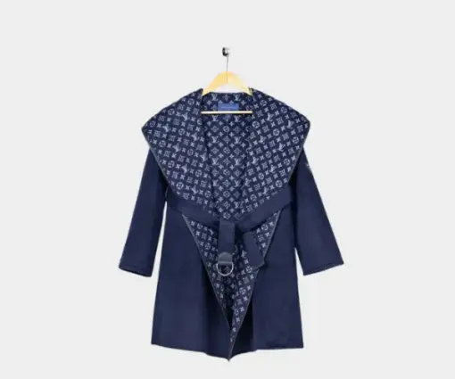 LV Long Wool Coat Navy Blue