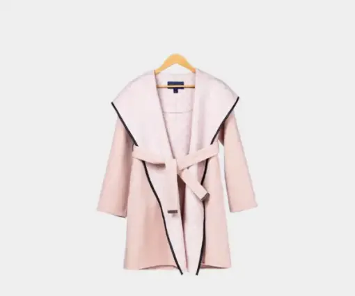 LV Long Wool Coat Pink with Black Border