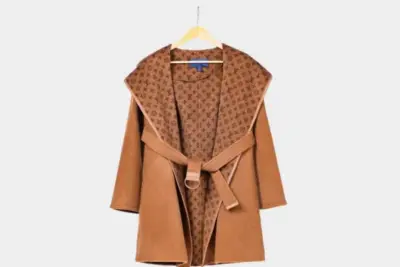 LV Reversible Signature Short Hooded Wrap Coat Tan