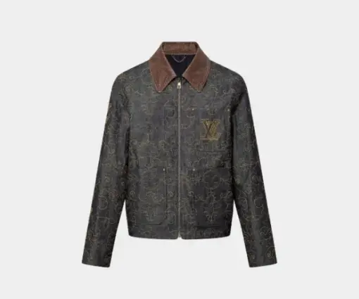 LV Embroidered Denim Jacket Brown