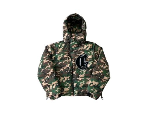 Corvidea Forest Camo Puffer Jacket – Luxury Asymmetric Streetwear Winter Puffer