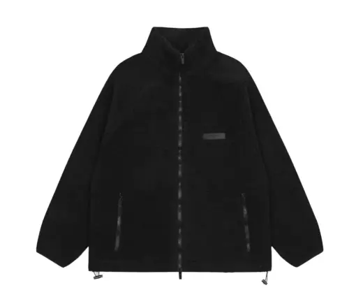 Essentials Fear of God Black Zippered Fleece Jacket – Luxury High Neck Winter Jacket