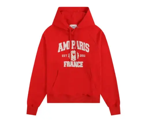 Ami Paris Logo Print Hoodie Red