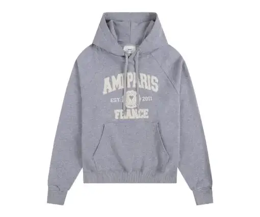 Ami Paris Logo Print Hoodie Gray