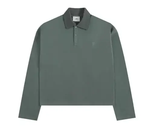 Ami Long Sleeve Polo Shirt Sage Green