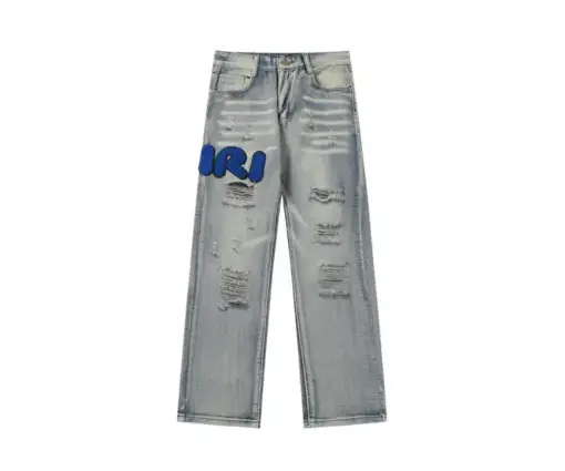 Amiri Denim Jeans Gray Wiith Blue Monogram