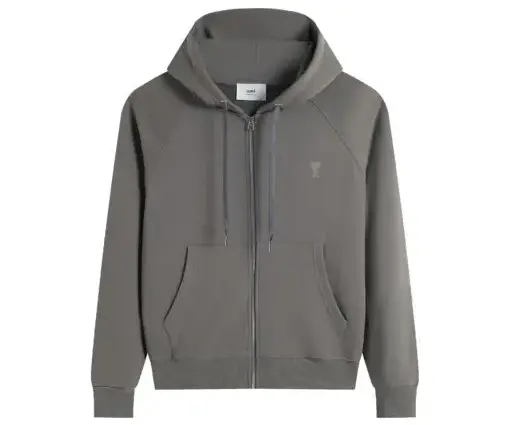 Ami Paris Ami De Coeur Zip-Up Hoodie Dark Grey
