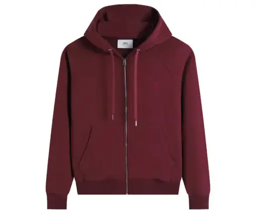 Ami Paris Ami De Coeur Zip-Up Hoodie Maroon
