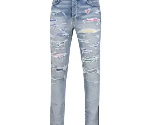 Amiri Indigo Rainbow Patch Jeans Fade White