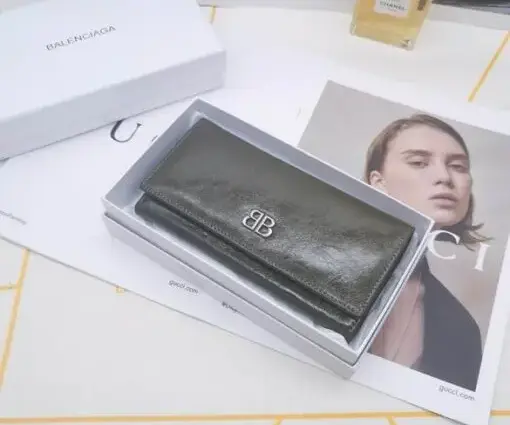 Balenciaga BB-logo Leather Wallet Olive Green