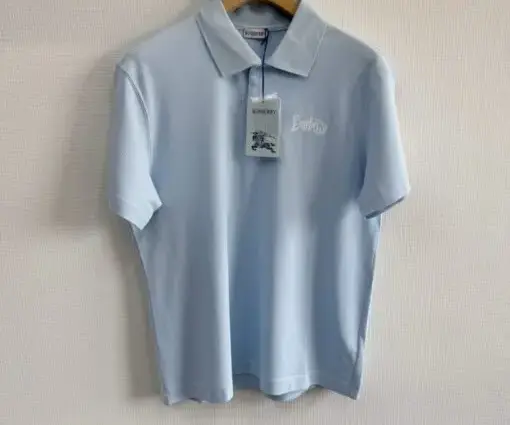 BURBERRY Cotton Polo T-Shirt Sky Blue