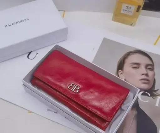Balenciaga BB-logo Leather Wallet Red