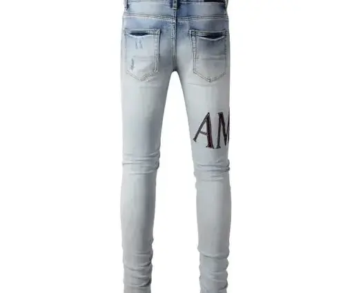 Alternative view of Amiri Varsity Ripped Skinny Jeans Light Blue Sky