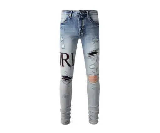 Amiri Varsity Ripped Skinny Jeans Light Blue Sky
