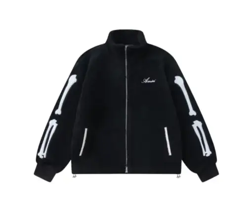 Amiri Bones Appliqued Logo Embroidered Fleece Jacket Black