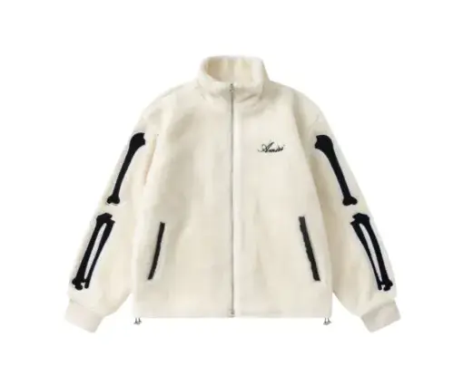 Amiri Bones Appliqued Logo Embroidered Fleece Jacket Cream