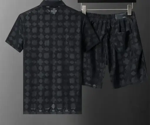 Alternative view of Amiri Polo Crew Neck Short Sleeve Terry Jacquard Shorts Set Black Shirt