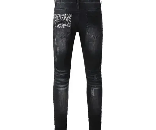 Alternative view of Amiri Varsity Ripped Skinny Jeans Black Gray
