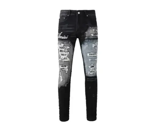 Amiri Varsity Ripped Skinny Jeans Black Gray