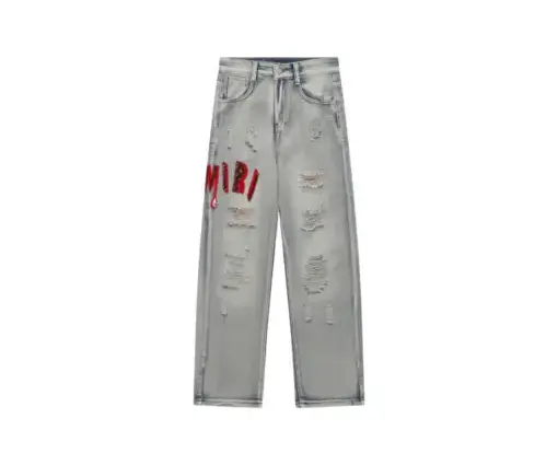 Amiri Distressed Straight Leg Jeans Grey