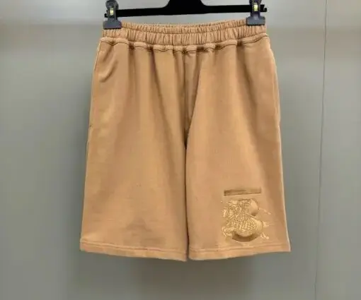 BURBERRY Embroidered Monogram Ekd Cotton Shorts Beige