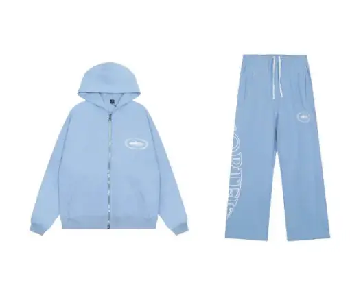 Corteiz Island Puff Print Zip Hoodie Sky Blue