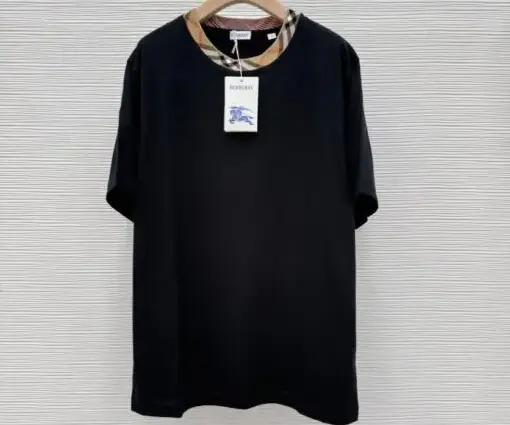 Check Trim Cotton T-shirt Black