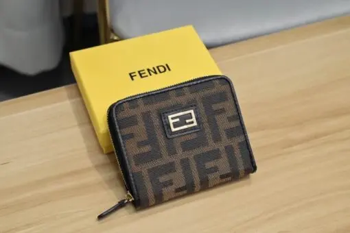 Fendi Tobacco Zucca Print Zippy Coin Purse Wallet