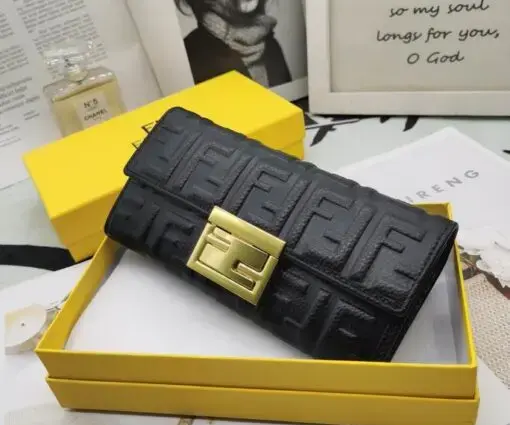 Fendi Continental Long Wallet Leather Black