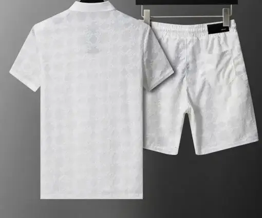 Alternative view of Amiri Polo Crew Neck Short Sleeve Terry Jacquard Shorts Set White Shirt