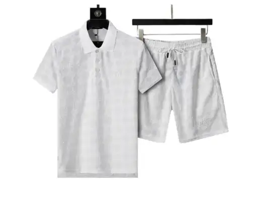 Amiri Polo Crew Neck Short Sleeve Terry Jacquard Shorts Set White Shirt