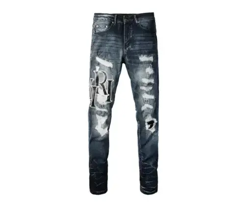 Amiri Varsity Ripped Skinny Jeans Light Gray