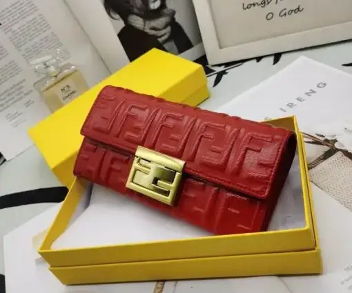 Fendi Continental Long Wallet Leather Red