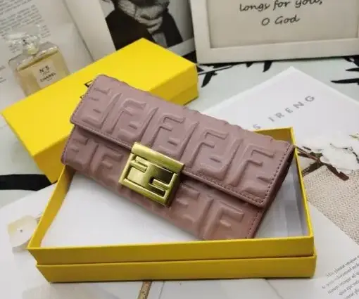 Fendi Continental Long Wallet Leather Pink