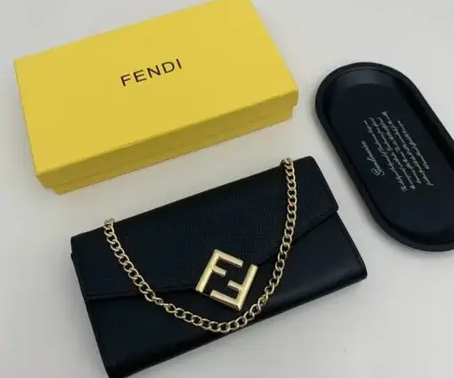Fendi FF Diamonds Continental Wallet with Chain Black