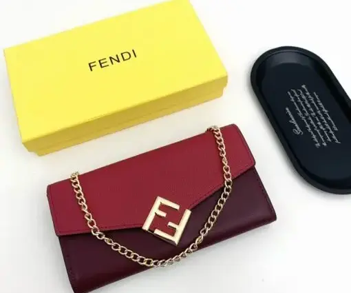 Fendi FF Diamonds Continental Wallet with Chain Red & Maroon