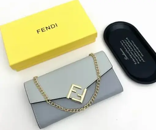 Fendi FF Diamonds Continental Wallet with Chain in Grey