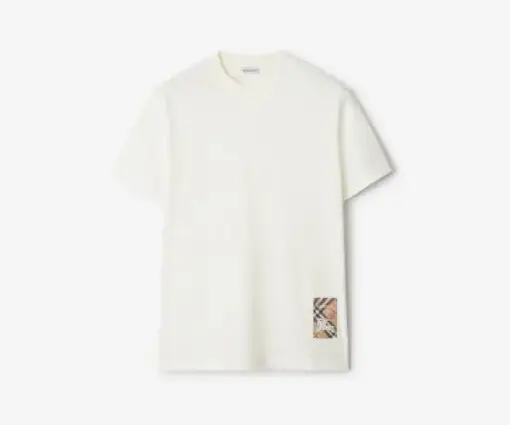 Burberry Check Label Cotton T-shirt Chalk