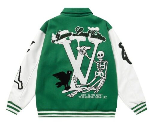Alternative view of LV Graphics Leather Varsity Jacket Green/White