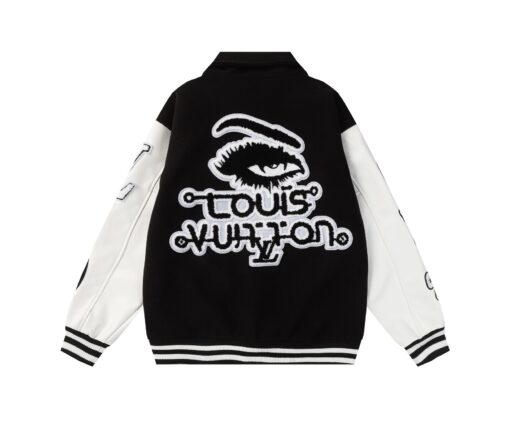 Alternative view of LV Varsity Jacket Stylish Streetwear Casual Baseball Coat White/Black