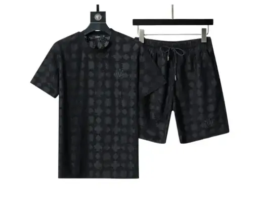 Amiri Crew Neck Short Sleeve Terry Jacquard Shorts Set Black Shirt