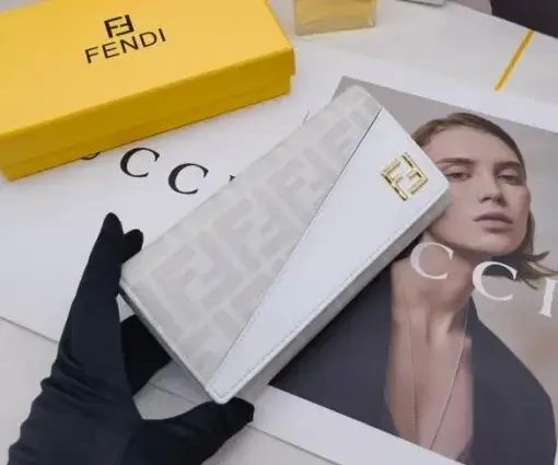 Fendi Zucca Long Wallet Leather White