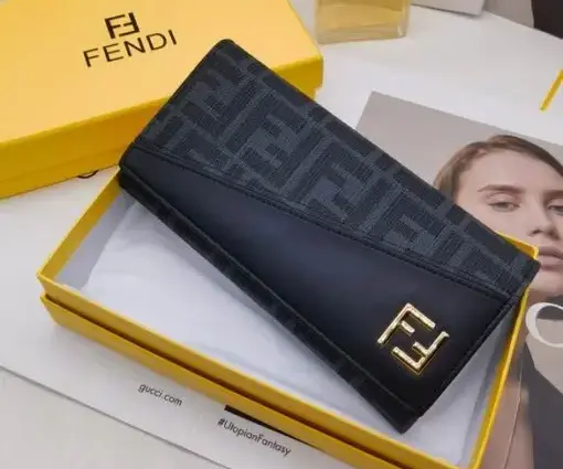 Fendi Zucca Long Wallet Leather Black