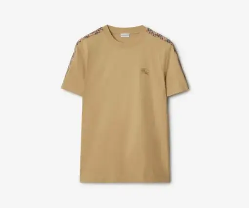 Burberry Check Trim Cotton T-shirt Flax