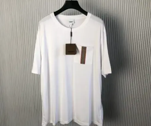 Burberry Stripe Trim Pocket Cotton T-shirt White