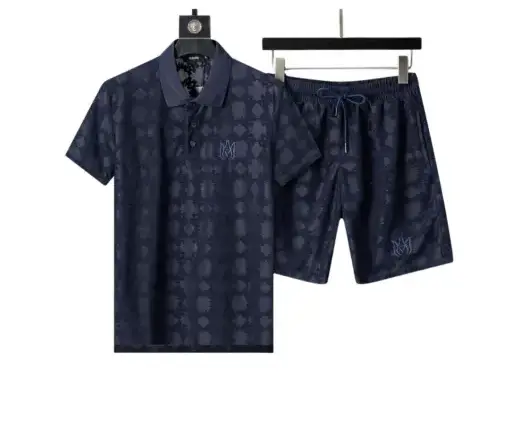 Amiri Crew Neck Short Sleeve Terry Jacquard Shorts Set Royal Blue Shirt