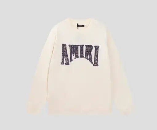 AMIRI Monogram Intarsia Crewneck Sweater Cream