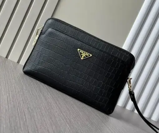 Prada Hand Bag Wallet 27cm in Crocodile Black