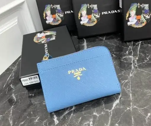 Prada Saffiano Keychain Wallet Sky Blue