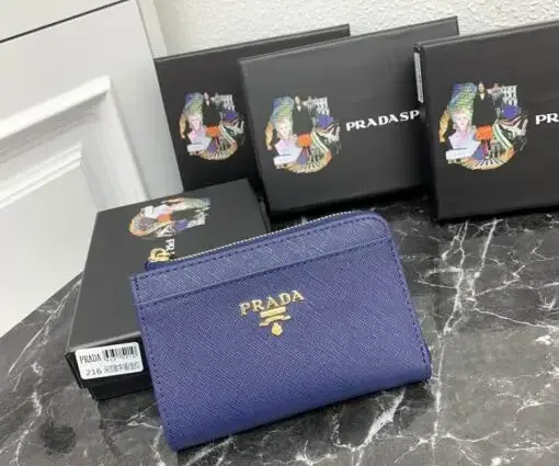 Prada Saffiano Keychain Wallet Blue